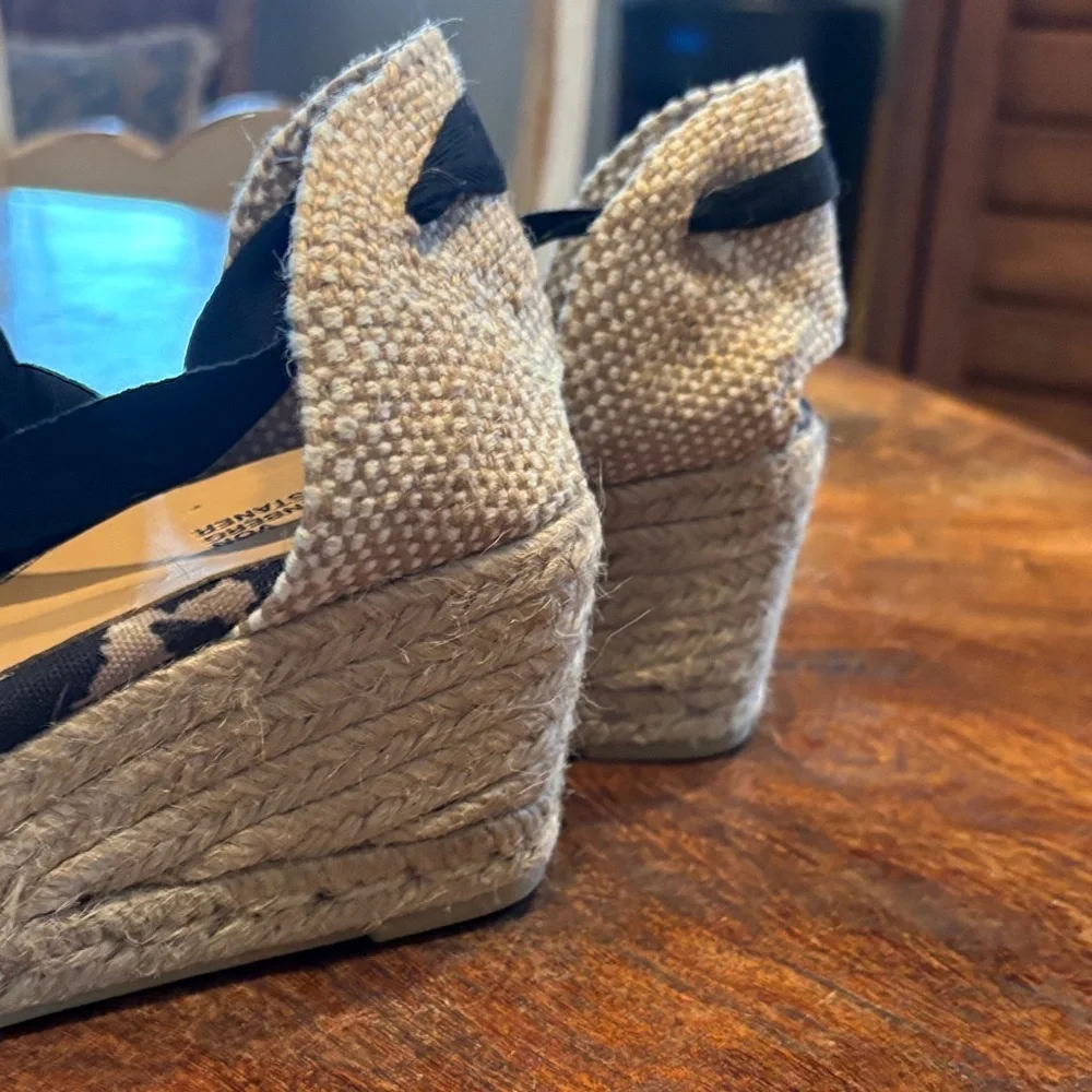 Diane von Furstenberg X Castaner Espadrille Wedge Sandals Black and Tan